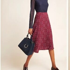 Anthropologie Maeve Anisa Textured Midi Skirt Wine Bordeaux Womens Small